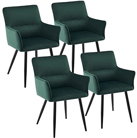 CLIPOP Esszimmerstuhl 4er Set Samt Küchenstuhl Polsterstuhl mit Armlehne und Metall Beine, Retro Design Armlehnstuhl Sessel für Wohnzimmer Esszimmer (4er, Samt Grün)