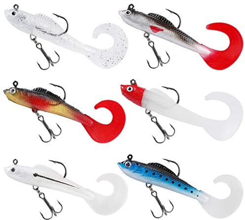 6 Pcs Fishing Lures for Pike, Trout & Perch - Soft Plastic Swimbaits with 3D Eyes & Single Hooks