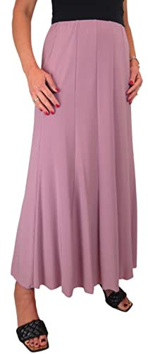 icecoolfashion Women's 38 Long Ankle Length Panel Swing Flare Maxi Skirt Soft Stretch Sheen Fully Lined Dusty Pink 10-22 (M)