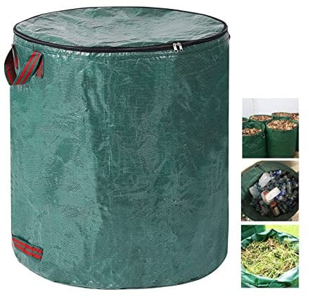 AIBAOBAO Large Garden Waste Bags with lid and zipper, gardening bag, Waste Bin Homemade Organic Ferment PE Bag, 150 L Waterproof Heavy Duty Garden Leaf Waste Sacks with Handles garden waste bags