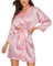 Youllyuu Peignoir kimono en satin à rayures pour femme avec ceinture et col en V, Robe rayée rose, M