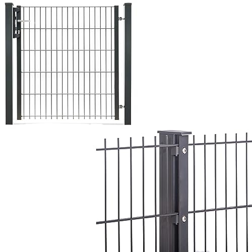 Doppelstabmattenzaun mit Tor | 656 Anthrazit | Pfosten mit Leiste | Gartentor Tor | Stabmattenzaun | 103 cm-27.5
