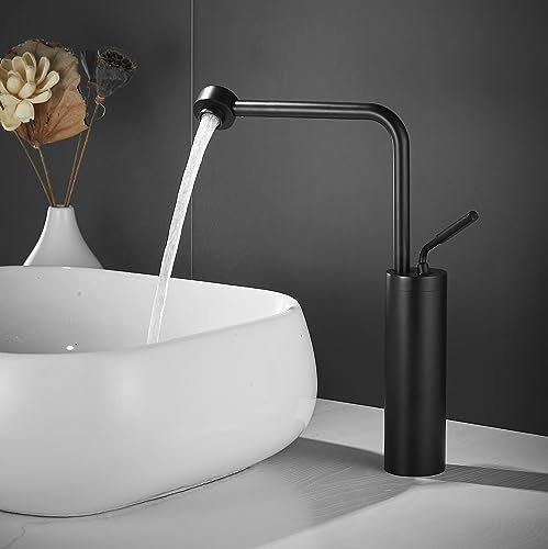 Leekayer Wasserhahn Küche Schwarz,360° Drehbar,Küchenarmatur,Messing Material,Einhandgriff Wasserhahn Bad,Armatur Badezimmer,Mit Kalt- und Warmwassersteuerung