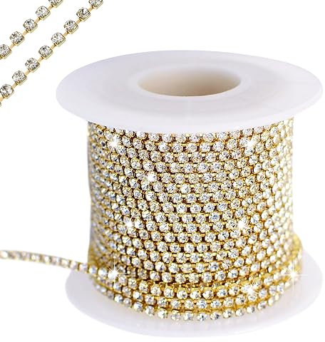 1 Rolle Strassband, Strass Borte Band Trimmen, 10 Yards 2 mm Strasssteine Klaue Kette, Strasssteine Band zum Aufnähen, Diamant Kette Strassband Glitzerband für Schmuck Machen Nähen Handwerk DIY Dekor
