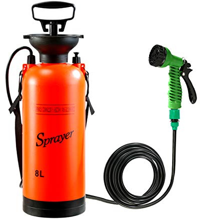 8 l Drucksprüher komplett mit Schultergurt, multifunktionale Outdoor-Dusche für Garten im Freien, Camping, Autowäsche, Pumpe und Auslöser – für Unkrautvernichter, Pestizide, O, L