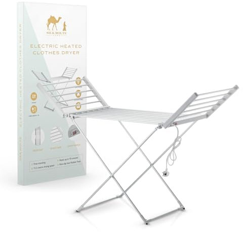 Silk Route Home Séchoir à linge électrique chauffant 18 bars – Espace de séchage de 11,5 m – Étendoir chauffant pliable pour serviettes, draps et vêtements