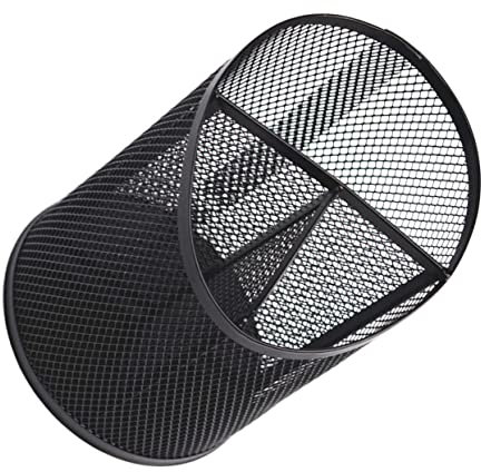 Lurrose Organisateur De Crayons Pot À Stylo Porte-Crayon Divisé Table De Bureau Ronde Porte-Stylo en Maille Ronde Pot À Tasse À s en Métal Noir e- en Métal