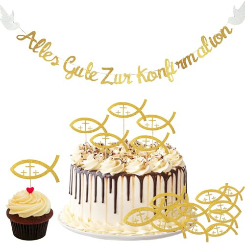 Kommunion Girlande Alles Gute zur Konfirmation Banner, Gold deko konfirmation junge mädchen, Girlande Gold Glitzer Deko Taufe Konfirmation Papiergirlande Dekobanner Hängedeko für Taufe Party