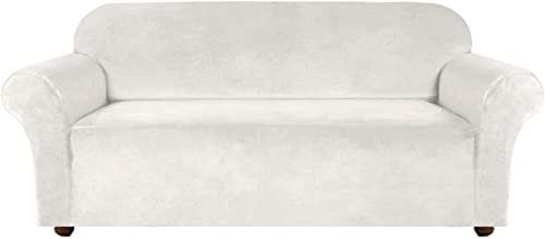 Samt-Plüsch-Sofabezug, Rutschfester Sofabezug, bleibt an Ort und Stelle, super reichhaltiger Möbelbezug zum Wohnen, angepasster Sofaschutz, hochelastischer Plüsch-Sofabezug (Farbe: Elfenbein