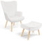 IDMarket - Fauteuil scandinave Ivar avec Repose Pieds en Tissu Bouclette Blanc