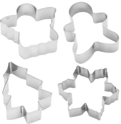 GRUSS & CO Ausstecher-Set Motiv Vanille | Geschenkset mit 4 Ausstechformen, Christbaum, Engel, Lebkuchenmann, Schneeflocke | Backformen, Plätzchen backen | 51133