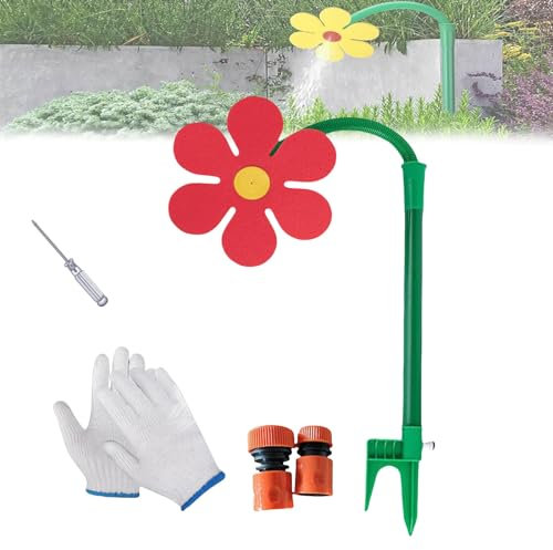 Dancing Daisy Sprinkler,Crazy Daisy Sprinkler,Lawn Watering Sprinkler Sprayer,Funny Sun Flower Dancing Daisy Yard Lawn Sprinkler for Garden Lawn (Red)