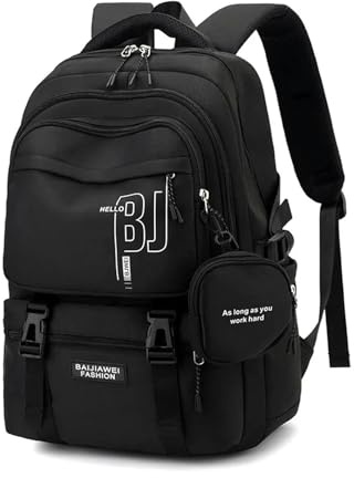 AlHECE Schulrucksack Kinder Rucksack Mit Purse High School Schüler Schultaschen Kinder wasserdichte Schulbeutel Teenager-Schwarz
