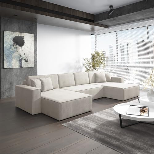 Fun Möbel Wohnlandschaft Schlafsofa Sofa Conor Premium (Stoff Poso Altweiß)