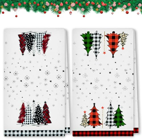 Cosiesnest 2 PCS Christmas Kitchen Towel 45 * 66cm Soft Absorbent Quick Dry Dish Towel Bar Towel for Home Pub Christmas Kitchen Accessories