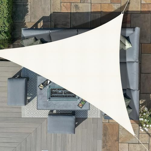 Sunnylaxx 4x4x4m Crème Voile d’ombrage Triangle, Toile Imperméable Une Protection des Rayons UV à 95%, pour en Plein air, Jardin & Terrasse