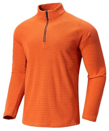 2024/hiver Nouvelle polaire Demi-fermeture éclair Hommes Sweat à capuche à manches longues en bas Col montant Décontracté T-shirts Hommes Pack, Orange, L