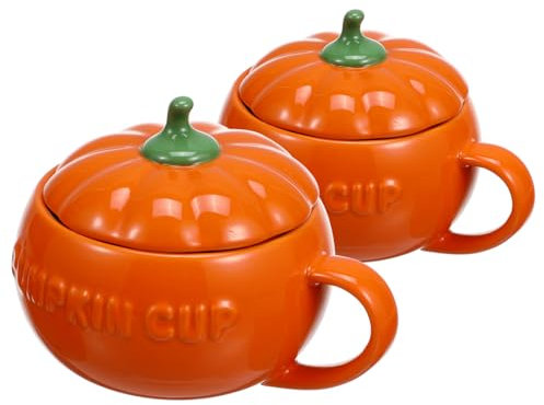 STOBOK 2 Stück Keramiktassen in Kürbisform Halloween-tassen Mit Griffen Orange Für Wasser Kaffee