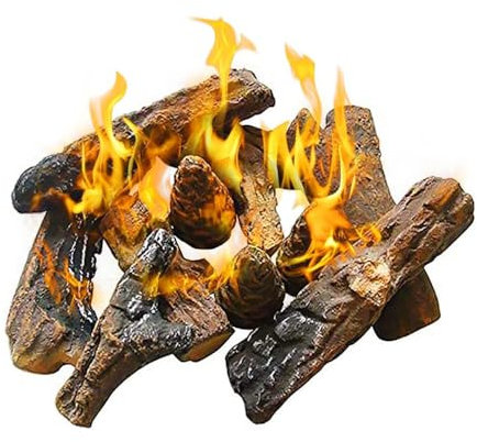 Juego de 10 piezas de madera de leña de gas, leña artificial pequeña, decoración de chimenea para chimenea eléctrica de etanol, decoración de chimenea de madera para interiores y exteriores