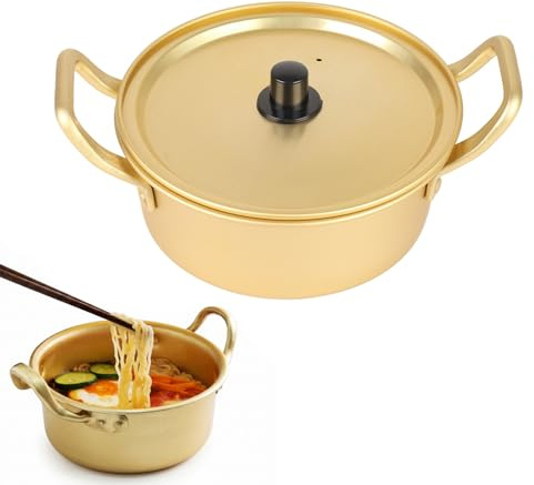 Olla de Ramen Coreano con Tapa - Olla de Fideos, Olla de Cocina de Ramen Coreano, Olla de Sopa Ligera de Aluminio (amarillo) (16cm)