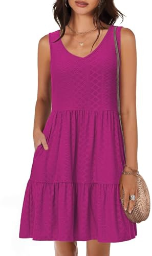 Tanmolo Robe d'été pour Femme Léger et Aéré Court Robe de Plage Vacances Décolleté V Style Swing sans Manches