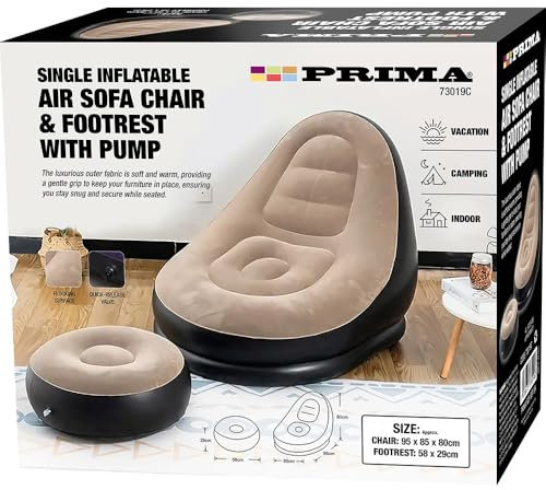 2 Piece Single Inflatable Air Sofa Chair & Footrest - Indoor Blow up Lounger Chairs for Adults & Children | For Vacation, Home & Camping - Gaming Chair, Movies & Reading - 95 x 85 x 80cm