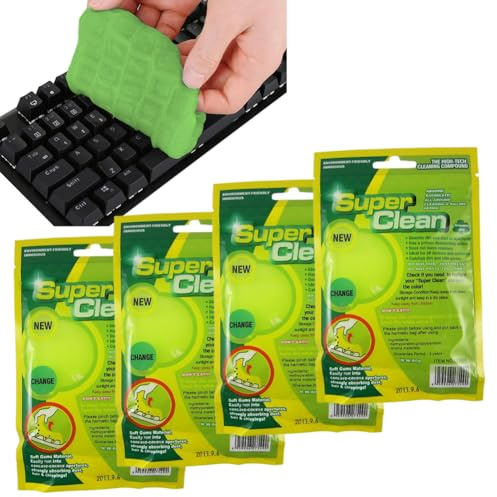 FOGARI 4 Stück Tastaturreiniger Gel, Reinigungsgel für den Innenraum,Weicher und Flexibler Tastatur Reiniger,Universeller Staubreiniger für Auto, Computer, Drucker, Kameras (1, grün)
