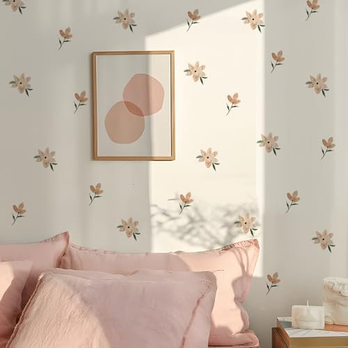 Neukids Boho Aquarell Orange Gänseblümchen Kinder Wandaufkleber-48 Stück,Mädchen Wandtattoo Kinderzimmer Aufkleber für Kinder Schlafzimmer Wohnzimmer Kindergarten Fenster Wanddekoration