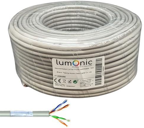 Lumonic LAN Netzwerkkabel 50m | LAN Kabel CAT5e F/UTP | Patchkabel Flexibel 4X 2X AWG26/7 (verseilt) | 100MHz Gigabit Ethernet