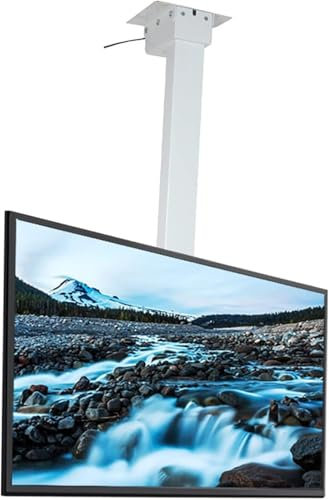 Support TV Plafond électrique, Support TV Plafond, Support TV Plafond motorisé réglable en Hauteur, télécommande et Interrupteur Double Commande (Blanc, 70 cm)