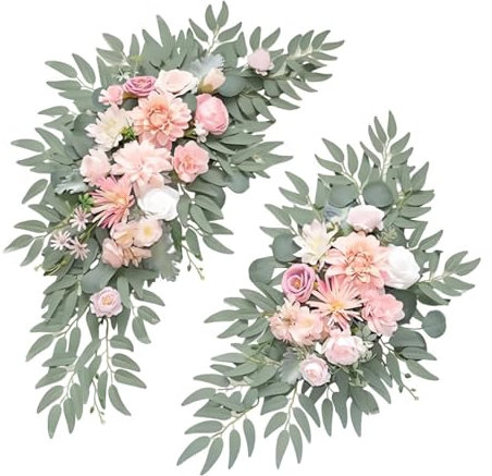 Jiuvaso 2 pezzi di fiori ad arco per matrimonio, decorazione floreale, bellissima ghirlanda di fiori artificiali per sfondo di feste, Rosa Bianco