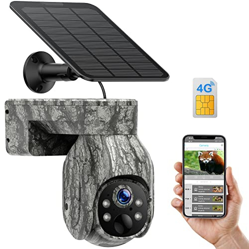 4G LTE Wildkamera Solar, 2.5K Live Übertragung Wildtierkamera mit Handyübertragung APP, 355° Pan 90° Tilt Handy-Anpassung, Wildkamera mit SIM Karte, Bewegungsmelder Nachtsicht, IP66 Wasserdicht