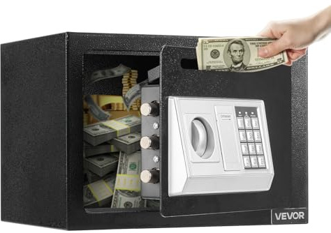 VEVOR 0.6 Cubic Feet Drop Safe, Drop Slot Safe Box with Password and Turn Knob, Heavy Duty Compact Cash Depository Box with a Front Lock Slot for Cash, Bank Slips, Jewelry, Documents, Bills, Black