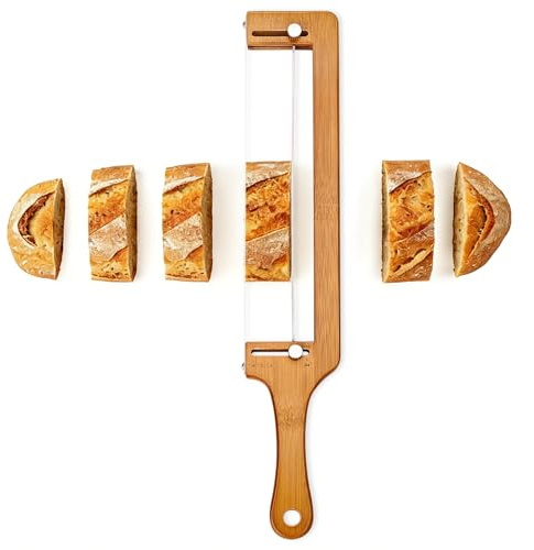 flaxarne Adjustable Bread Slicer Wooden, Sourdough Knife for Slicing Homemade Bread with Cutter Guide for Home Bakers Kitchen