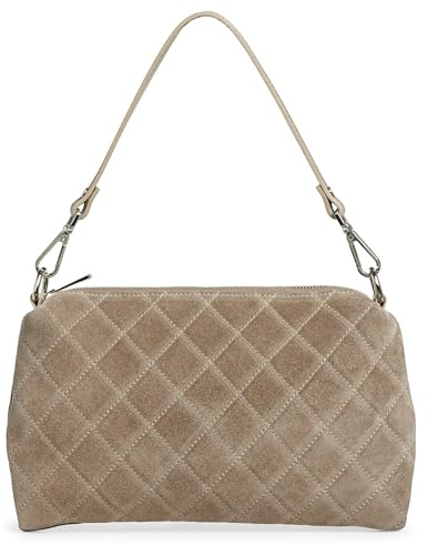 Caspar Samtweiche Wildleder Handtasche Damen Leder Clutch & Umhängetasche mit verstellbarem Schultergurt - PREMIUM LINE - Modell No.856 - Made in Italy, Farbe:taupe
