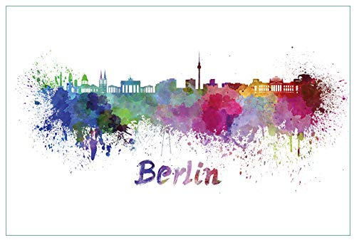 Wallario Küchenrückwand selbstklebend 90 x 60 cm, Motiv: Städte als Aquarell - Skyline von Berlin | Spritzschutz abwischbar & pflegeleicht
