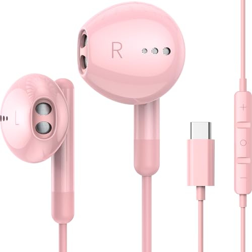 Auriculares USB C para iPhone 17, 16, 15 Pro Max Plus, iPad Pro, USB C, con micrófono, control de volumen, auriculares USB C con cable, auriculares USB tipo C para Google Pixel 8, Samsung S25, S24