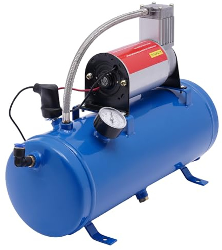 Compresseur d'air 12 V, compresseur d'air comprimé pour voiture, 100 psi, système de compresseur d'air intégré, avec réservoir de 6 l, tuyau de 3,8 m, pour klaxon pneumatique, gonflage de pneus