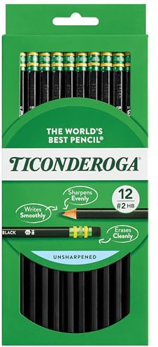 Ticonderoga Wood-Cased Pencils, Unsharpened, #2 HB Soft, Black, 12 Count