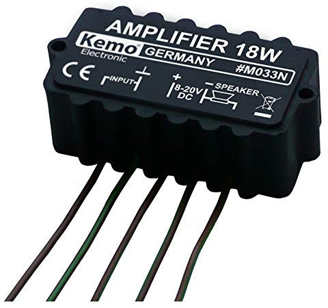 Kemo M033N Robuster Universal-Verstärker 18 W. Feuchtigkeits- und rüttelfest. Elektronische Sicherung gegen Überhitzung und Überlastung
