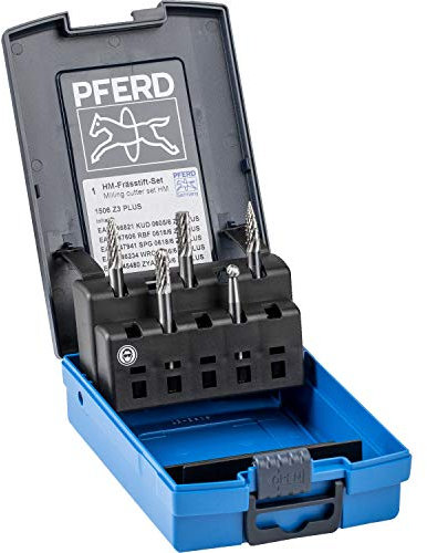 Pferd Juego de Fresas de Metal Duro 1506 D3Plus (6 millimeters, Mango 6 millimeters), 5 Fresas de Diferentes Formas dentado Universal 3Plus, en Caja de Plástico