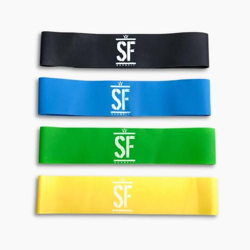 Suprfit Miniband Set | Elastikbänder | Fitnessbänder | Premium Gummibänder mit 4 verschiedenen Widerstandsstufen | 4 Fitnessbänder für Fitnesstraining + Athletiktraining | Mini Bands aus 100% Latex