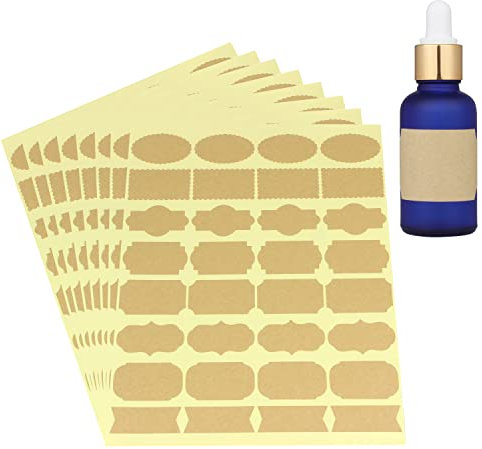Wisdompro Assorted Shape Kraft Label Stickers, 256 Pcs Self Adhesive Gift Tag Stickers, Blank Sticky Labels for Essential Oil Bottles, Spice/Jam Jars, Food Containers - Small