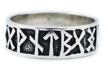 Battle-Merchant Wikinger Runen Ring aus Silber Wikingerring mit Muster Silberring LARP Wikinger Mittelalter Verschiedene Größen (Ringgröße 16/50)