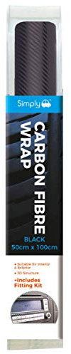 Simply CF-001 Vinyl Wrap Black Carbon Fibre 50 x 100cm, Carbon Wrap for Both Interior and Exterior of Vehicle, or Smartphones, tablets, Sat Navs, 3D Structure, Including Fitting Kit