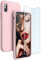 JASBON Coque iPhone X/XS Coque Silicone Liquide Anti-Rayure avec Protecteur d'écran Gratuit, Housse Protection Silicone Anti-Choc Gel Case pour iPhone X/XS - Rose Claire