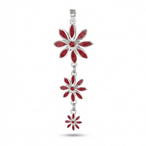Aden - Collier Pendentif Femme - Argent 925 - Corail Naturel - Design 3 Fleurs - Création Artisanale - Bijou Unique - Collection Exclusive