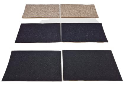 Filzplatten selbstklebend eckig 6 Stück, 20 x 12 cm in schwarz und grau, weich, mehrere Dicken, Material: Wolle/Viskose, als Klapperschutz oder Kratzschutz für Bastler an Autos und Motorrädern