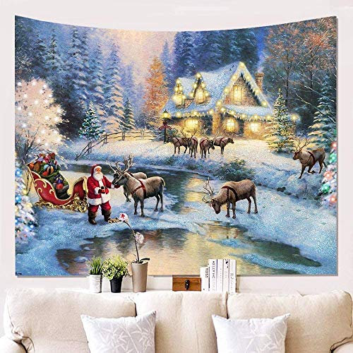 Morbuy Kreativ Tapisserie Neuheit Interessant, Dekor Wandteppich Tapestry Wandbehang aus Polyster Wandtuch Tischdecke Meditation Yogamatte, 3D Weihnachten (150 x 130cm,Festlich)