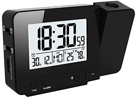 Queta Projection Alarm Clock, Digital Clock with Time, Temperature Projection with Dual Alarm, Humidity, Snooze, Timer, Calendar, USB Port (Black Colour)